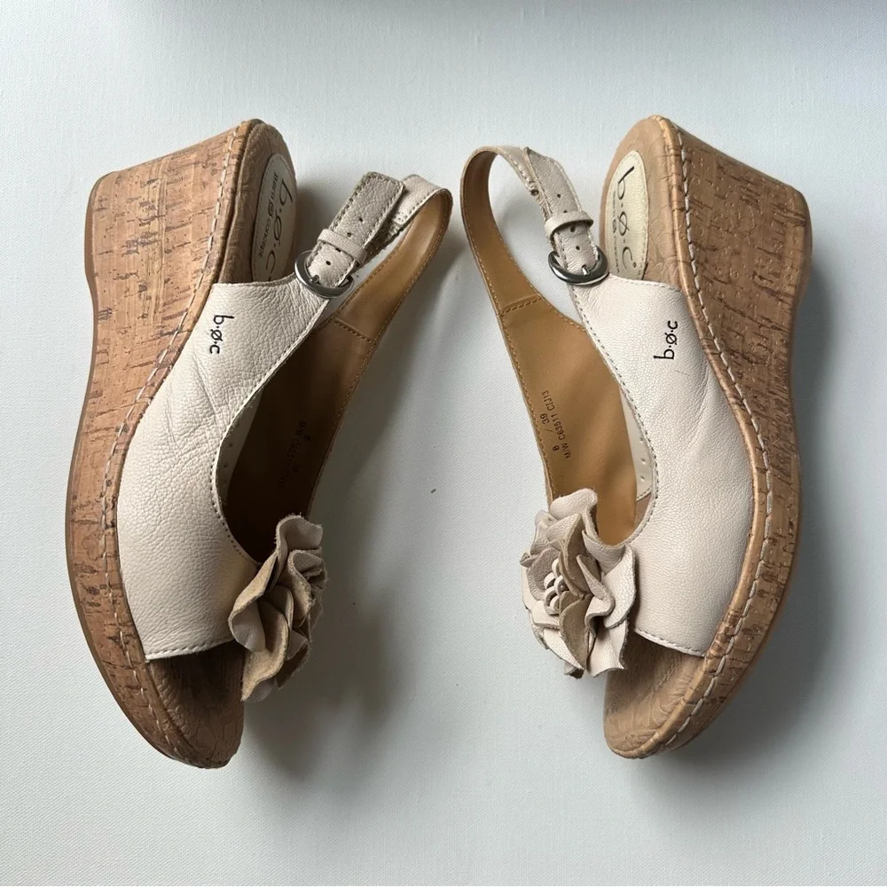 Floral Cream Leather Slingback Wedge Sandals - Picture 5 of 11